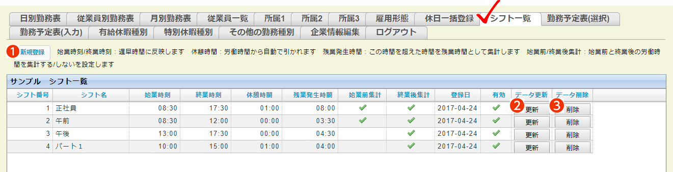 シフト一覧